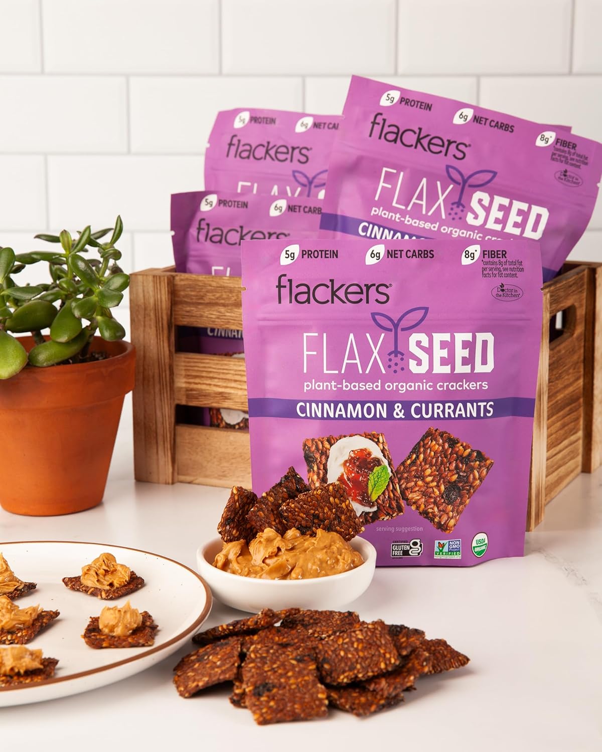 Flackers Organic Flax Seed Crackers Cinnamon & Currants, 5 Ounce 1 Pack, Gluten Free, Non GMO, Vegan, Naturally Sweet