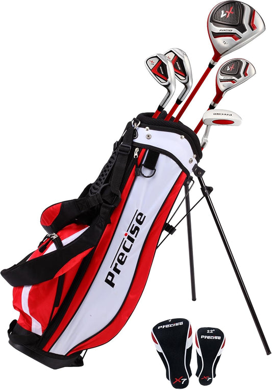 Precise X7 Kids Golf Clubs Set for Ages 3-5, 6-8, 9-12 | Right/Left Hand Girls & Boys Golf Clubs with Lightweight Graphite Shafts, Hybrid & Stand Bag