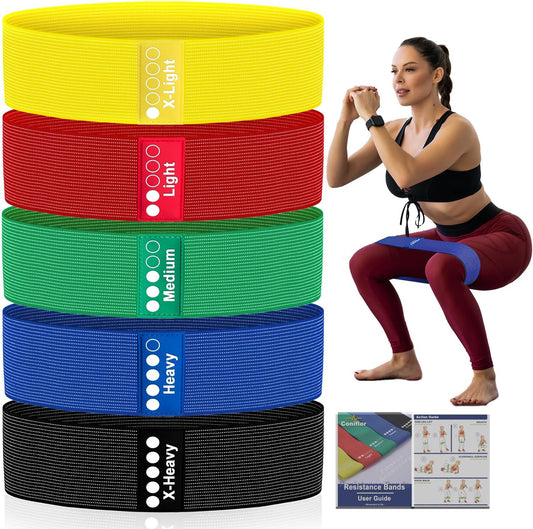 Resistance Bands for Working Out - Exercise Bands Set with Workout Guide - Fabric Elastic Bands for Physical Therapy - Fitness Bands Ideal for Legs Hip Glute