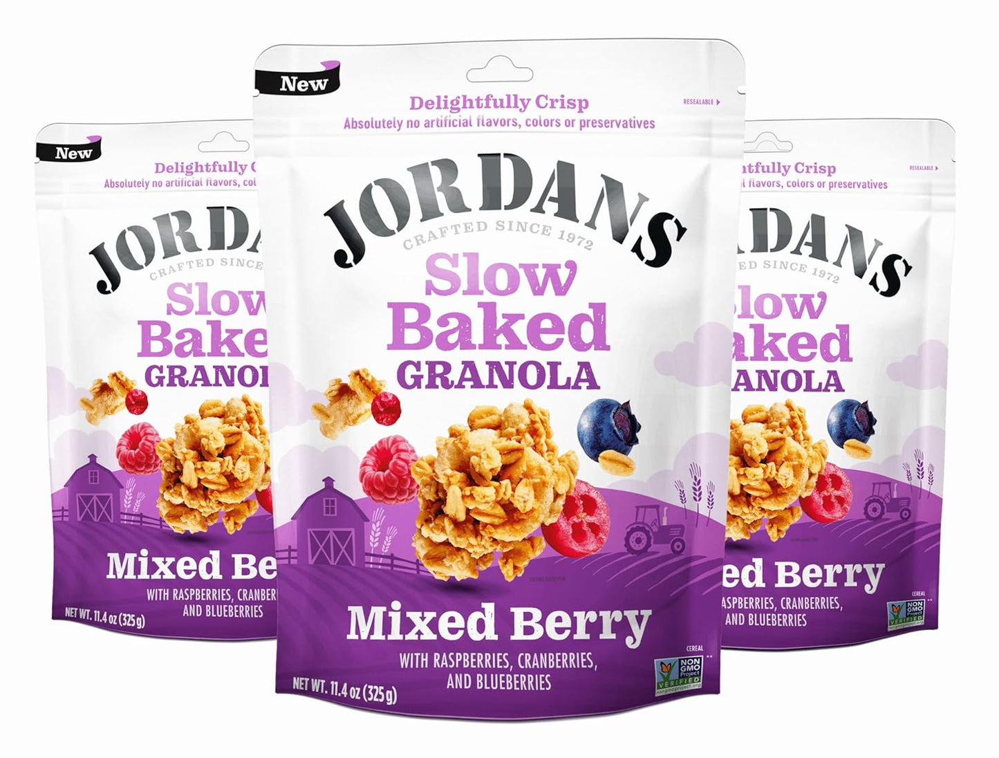 Jordans Slow Baked Granola | Mixed Berry Granola with Raspberries, Blueberries and Cranberries | non-GMO, No Artificial Flavors, Colors, or Preservatives | Better for You Snacks for Adults & Kids | 11.4 oz (Pack of 3)