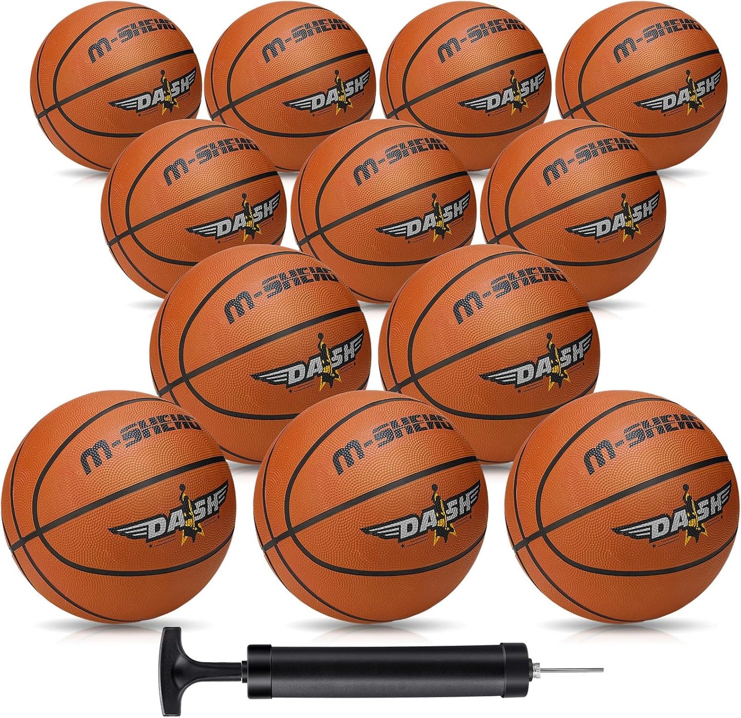 Jerify 12 Pieces Basketballs Bulk Official Size 7 Rubber Basketballs 29.5 Rubber Inflatable Basketballs with Pump Indoor Outdoor Basketballs Bulk Standard Basketball for Training and Play