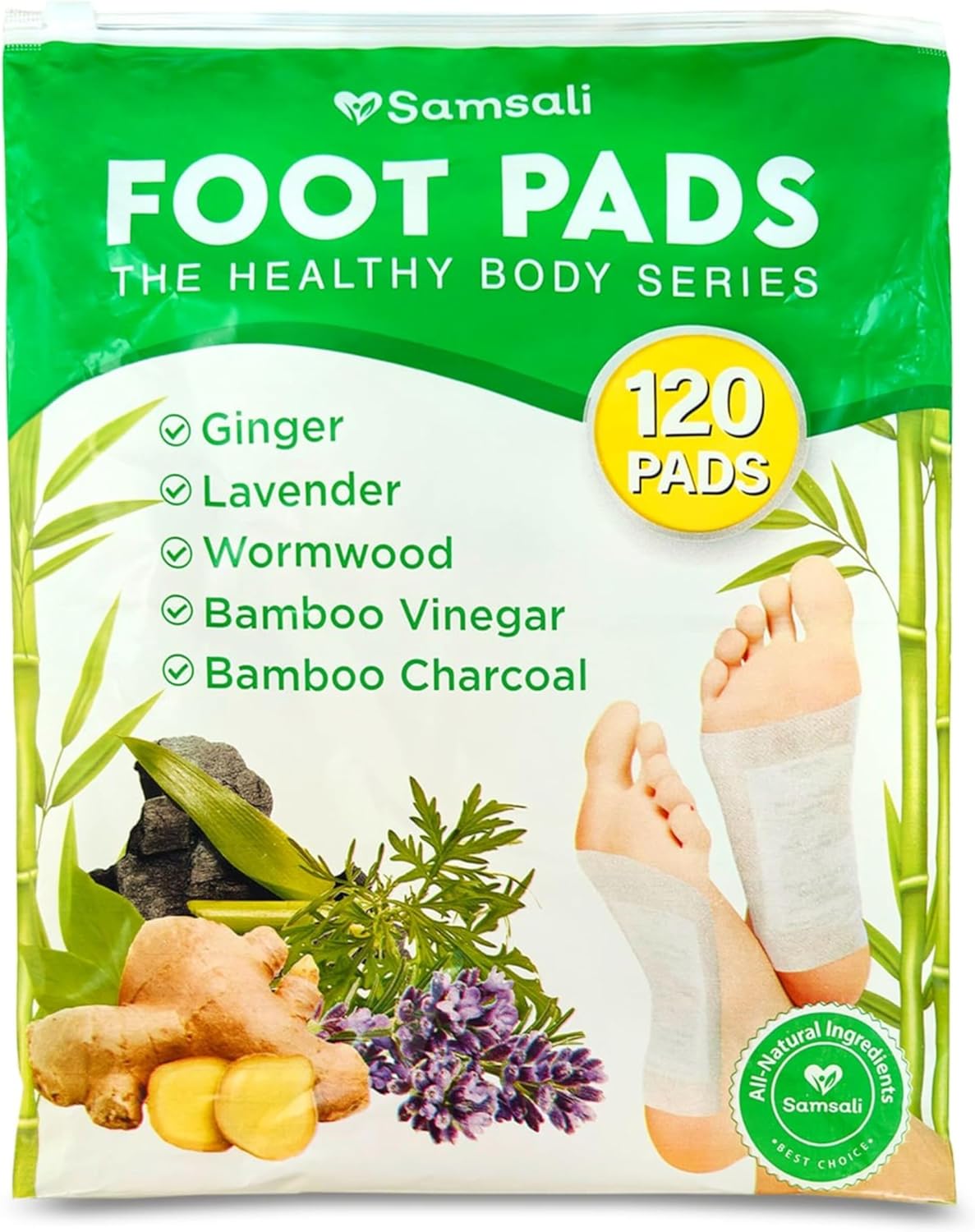 Ginger Foot Pads for Pain Relief: 120-Pack Natural Bamboo Vinegar Bamboo Charcoal Wormwood Lavender Ingredients Foot Patches - Comfort for Stress Relief Relaxation - Ideal for Adults Elderly