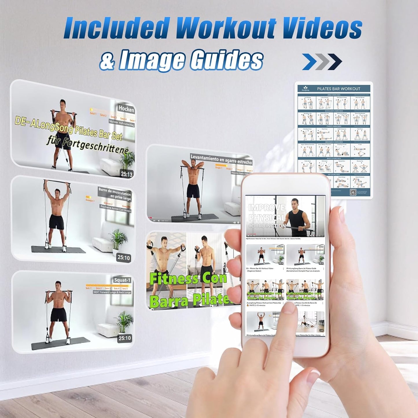 Upgraded Pilates Bar Kit with Resistance Bands Natural Latex for Women & Men, Heavy-Duty Stainless Steel Multifunctional Yoga Pilates Stick for Home Gym Exercise Fitness Equipment Full-Body Workouts