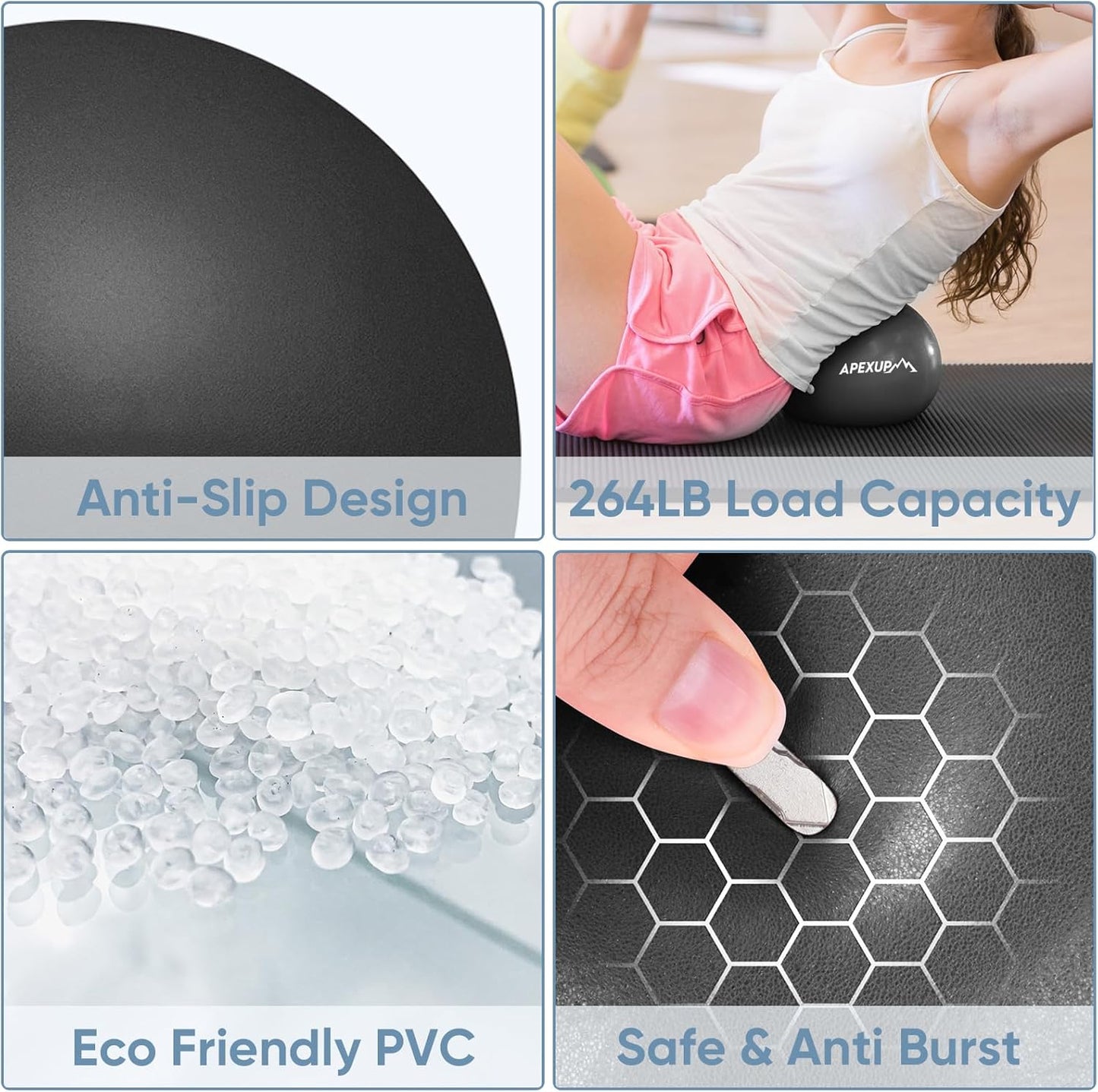 APEXUP Yoga & Pilates Ball - Anti Slip Heavy Duty Gym Ball for Fitness, Balance & Core Workout