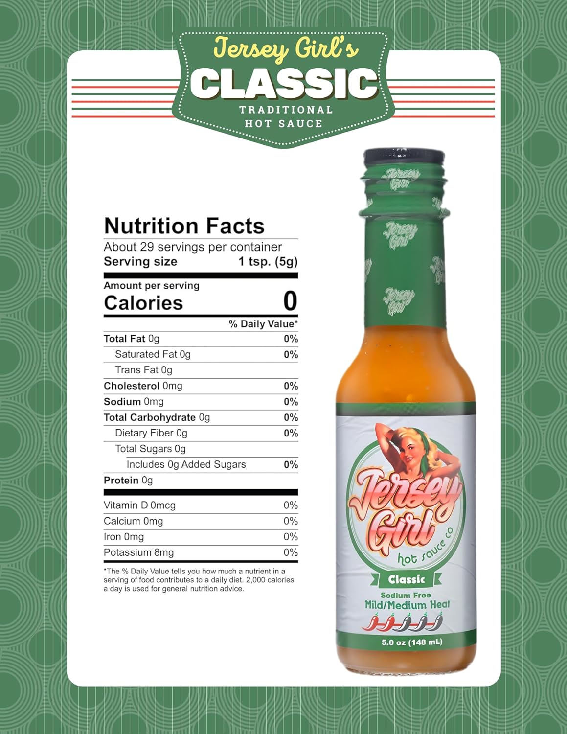 Jersey Girl Habanero Hot Sauce 5oz (Classic) Made with 4 Pepper Varieties (No Added Salt/Sodium Free)