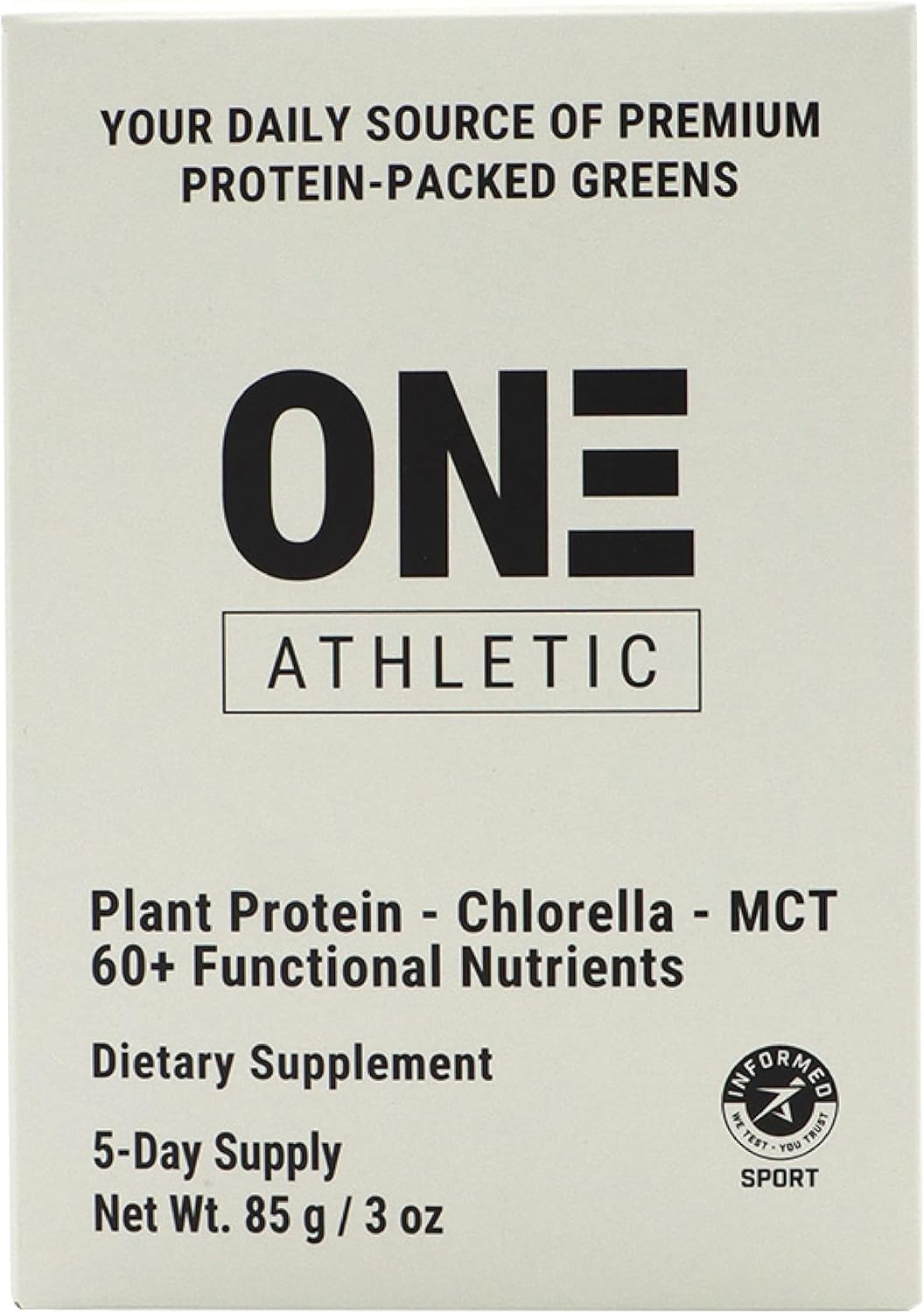 ON3 Athletic Protein Greens Supplement with chlorella, eleuthero and MCT Powder (5 Servings, Herbal)