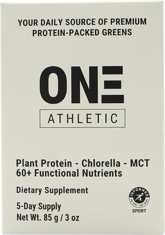 ON3 Athletic Protein Greens Supplement with chlorella, eleuthero and MCT Powder (5 Servings, Herbal)