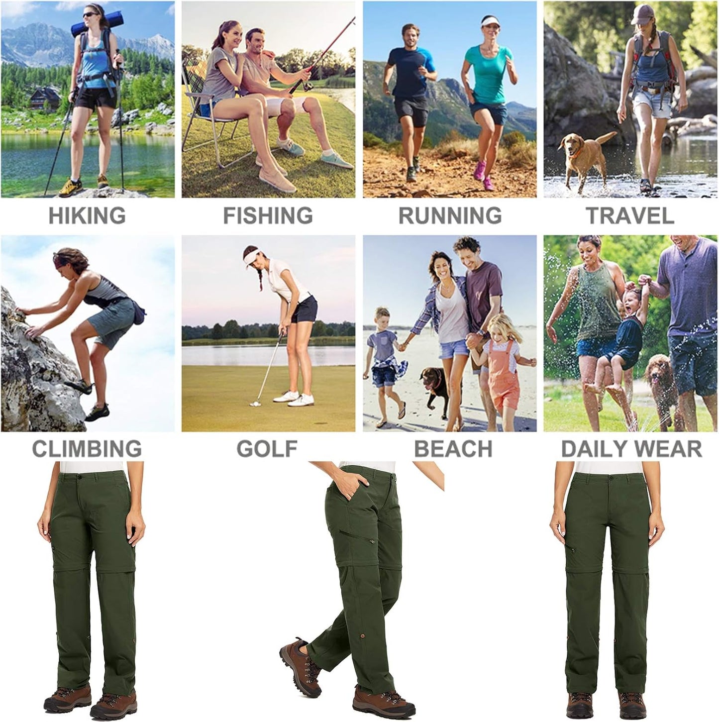 Women's Hiking Pants Convertible Zip Off Lightweight Quick Dry Outdoor Travel Camping Safari fising Pants