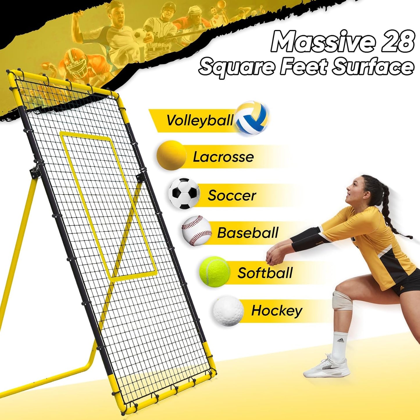 Adjustable Volleyball Rebounder Net Equipment 7x4 FT with Volleyball Practice for Adult Backyard Indoor Outdoor Training