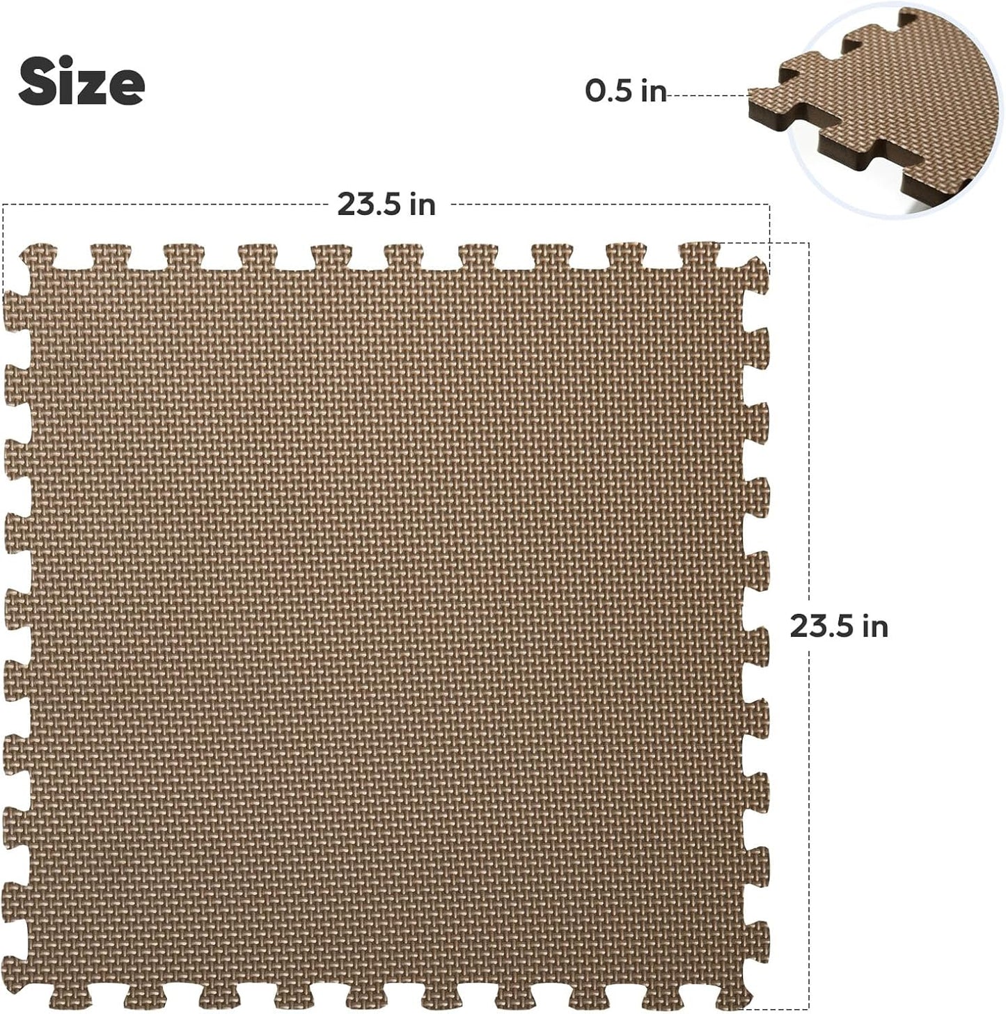 Home Gym Mat, Puzzle Exercise Mat, EVA Interlocking Foam Floor Tiles for Home Workout Equipment and Kids' Play Areas - Blue, 24 in x 24 in x ½ in - (Brown, 32 Pack(128 SQ FT))