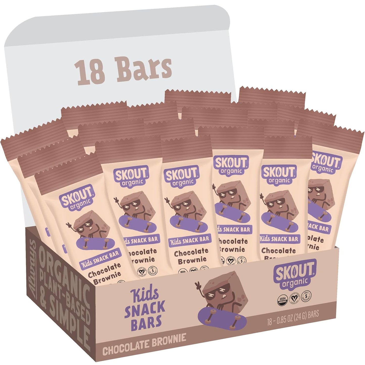 Skout Organic Chocolate Brownie Kids Snack Bars (18 Pack) | Organic Kids Snack Bars | School Snacks & Lunch Snacks | No Refined Sugar | Vegan & Paleo | Gluten, Dairy, Grain, Peanut Free