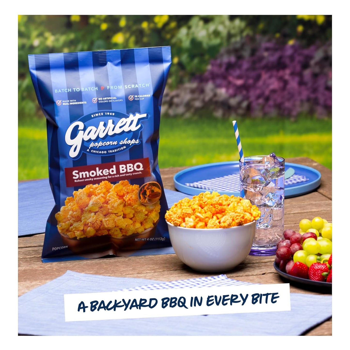 Garrett Popcorn Smoked BBQ, 4.0oz, 4 Bags, BBQ Popcorn, Gluten Free, Savory Snack, Popped Pop Corn Bags