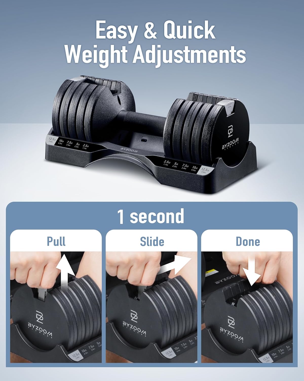 Adjustable Dumbbell – 12.5/25lb Single Unit OR Set of 2 – 5-in-1 Adjustable Weight for Home Gym, Strength Training & Fitness Workouts, White OR Black