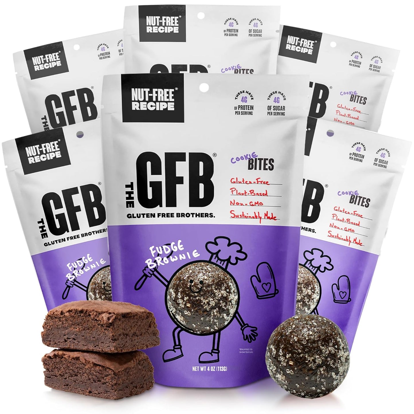 The GFB Fudge Brownie Cookie Protein Bites - Allergen Friendly & Nut Free - Gluten Free, Plant Based, Non GMO, Sustainably Made – Ridiculously Tasty, Healthy, Protein Energy Balls, 4 oz (6 Count)