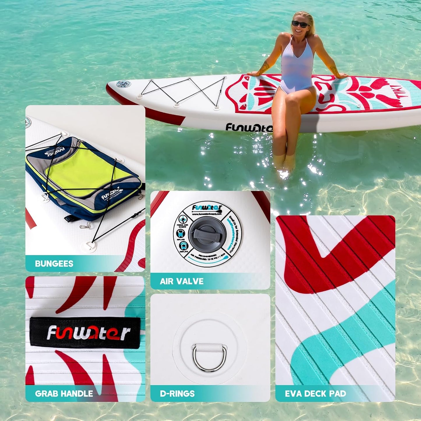 FunWater Inflatable Ultra-Light Stand Up Paddle Board for All Skill Levels with Premium SUP Paddleboard Accessories,Non-Slip Comfort Deck for Youth & Adults
