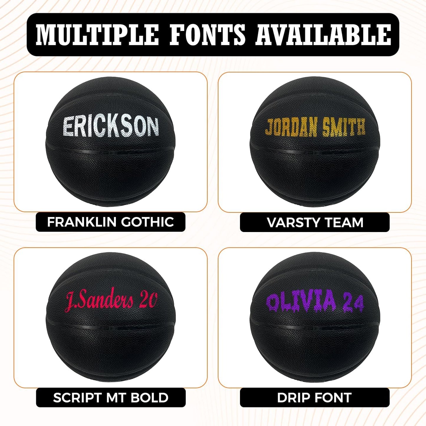 HAMMET Personalized Basketball – Customized Basketball with Your Name or Text – Multiple Colors, Fonts & Designs Available – Durable for Indoor and Outdoor - Ideal Gift for Son, Daughter, Boy or Girl