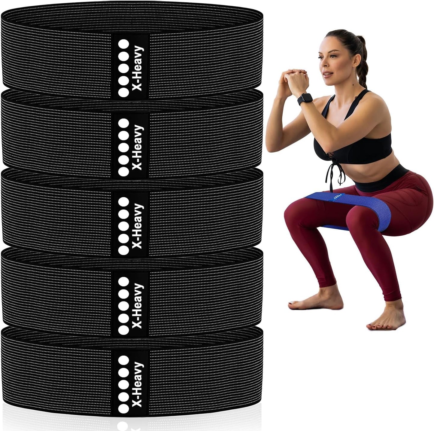 Resistance Bands for Working Out - Exercise Bands Set with Workout Guide - Fabric Elastic Bands for Physical Therapy - Fitness Bands Ideal for Legs Hip Glute