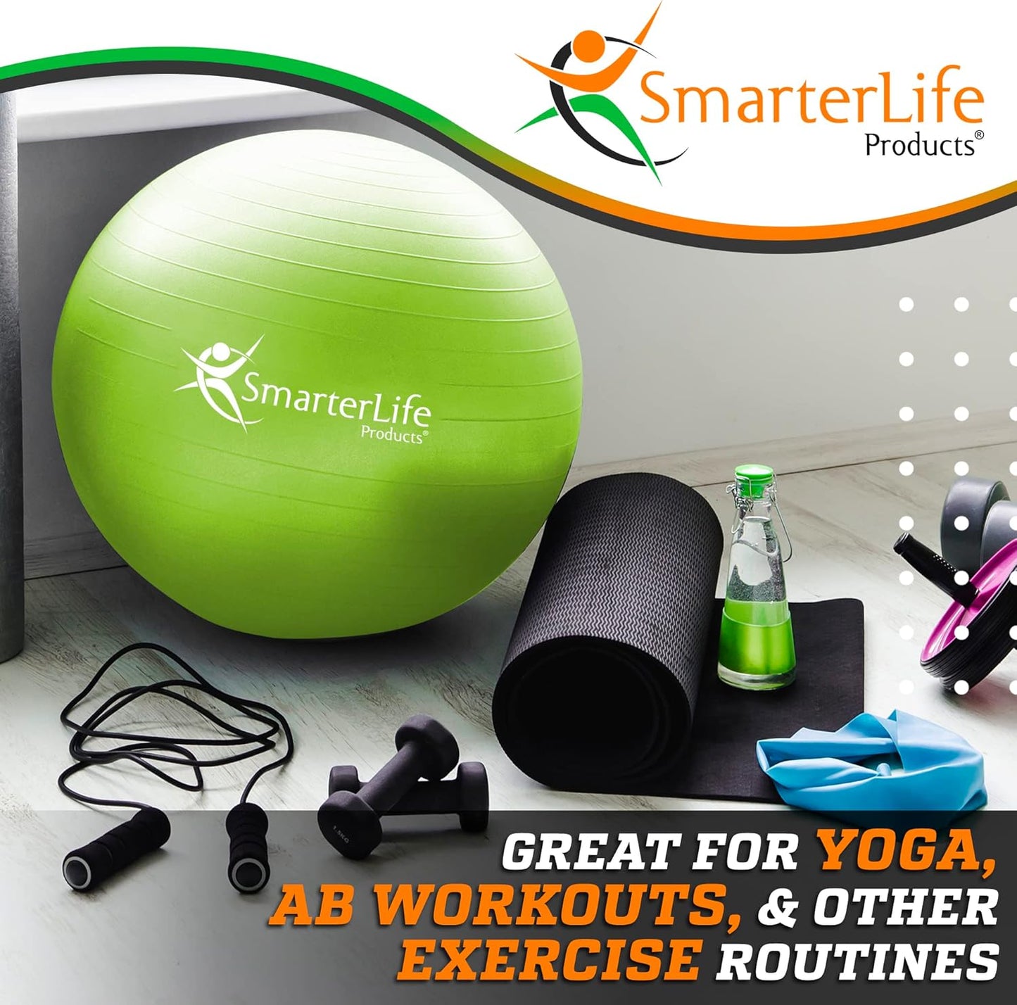 SmarterLife Exercise Ball Yoga Ball for Fitness, Balance, Stability, or Pregnancy, Gym Ball for Core Workout, Physical Therapy, Yoga Ball Chair for Office, Anti-Slip Anti-Burst