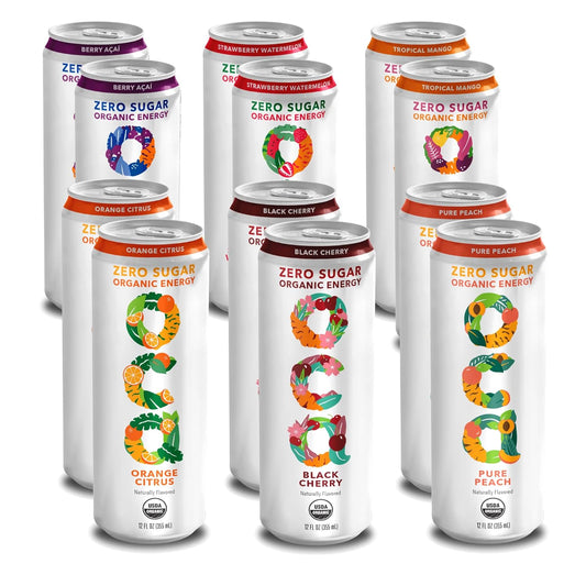 OCA ZERO Variety Pack, Organic energy drink, zero sugar, gluten-free, vegan plant-based, 12 Fl Oz (12-pack)