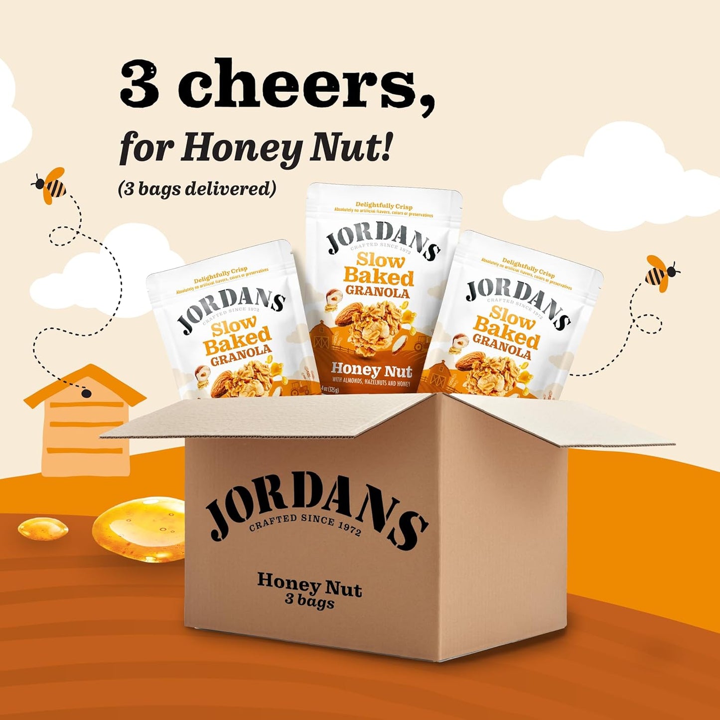 Jordans Slow Baked Granola | Honey Nut Slow-baked Granola with Almonds, Hazelnuts and Honey | No Artificial Flavors, Colors, or Preservatives, 11.4 oz (Pack of 3)