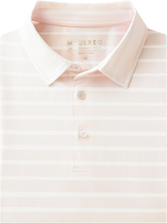 M MAELREG Golf Shirts for Men Short Sleeve Dry Fit Casual Striped Performance Moisture Wicking Collared Mens Polo Shirts