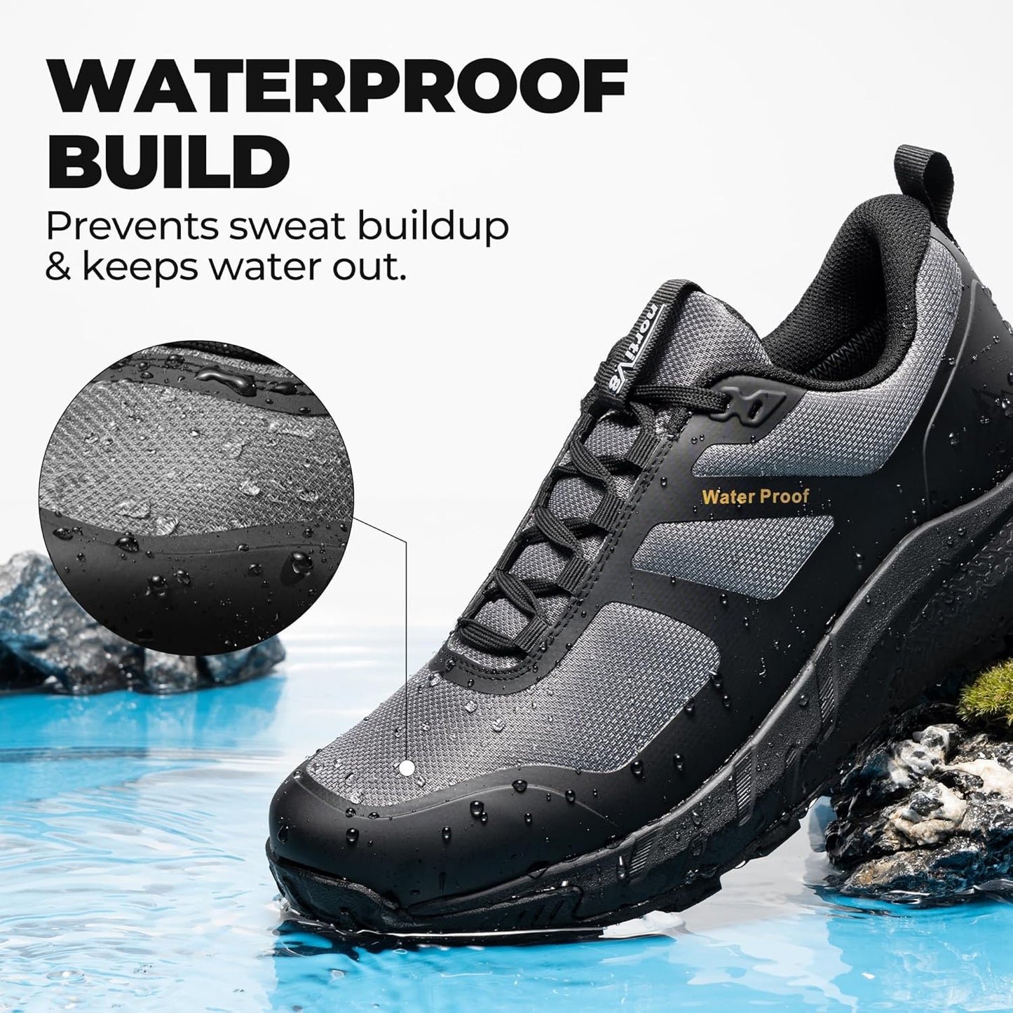 NORTIV 8 Men's Waterproof Hiking Shoes Lightweight Trekking Walking Fashion Sneakers with Arch Support for Camping Tennis Outdoor Training StreamRunner