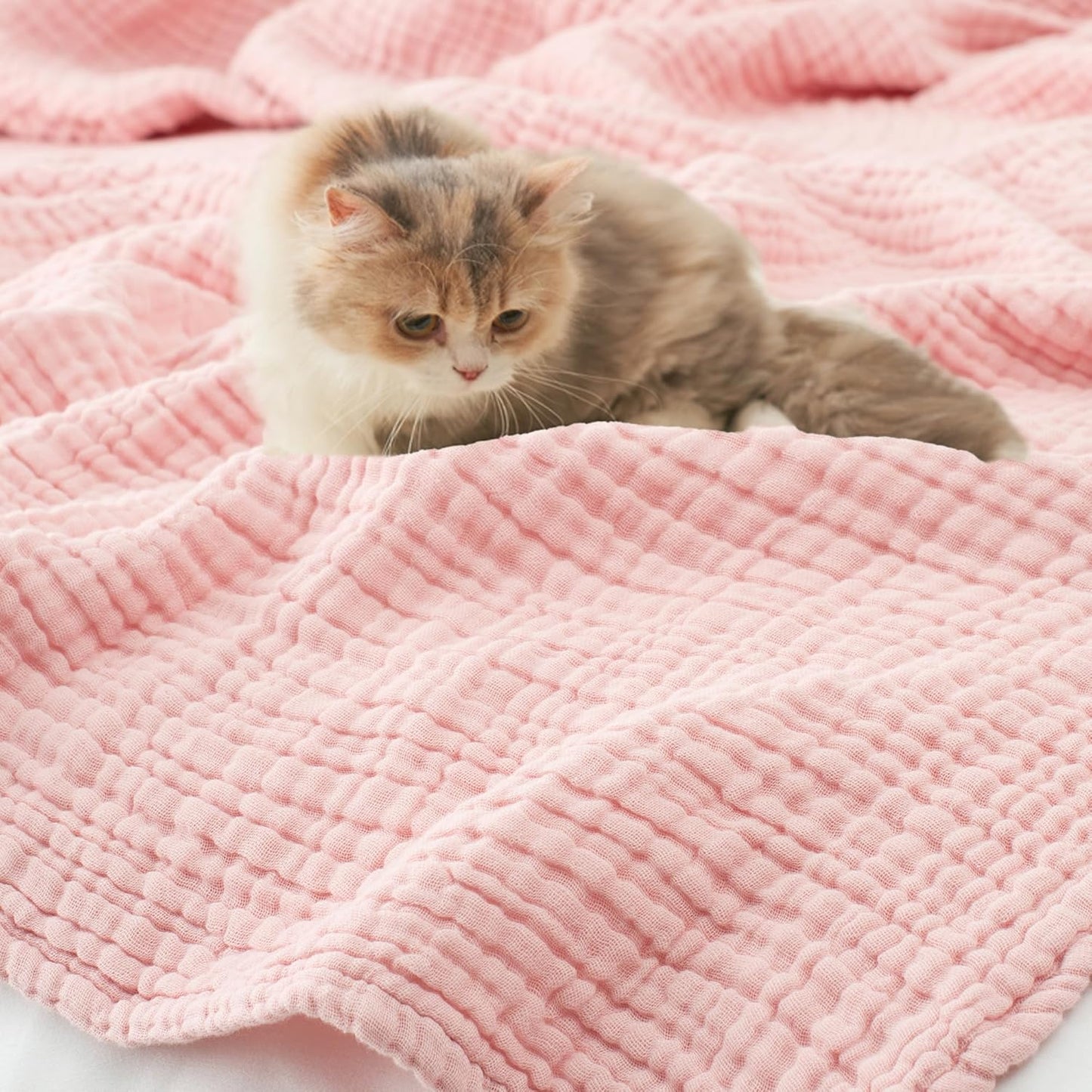 Carriediosa 100% Cotton Muslin Throw Blanket 66" X 90" Twin XL Size，4-Layers Summer Gauze Throws for Bed Couch，Soft Lightweight Breathable Linen Blankets Bedspread for Adults All Season，Dusty Pink