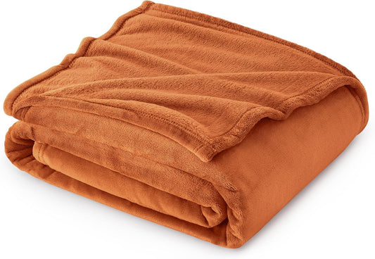 Bedsure Burnt Orange Fleece Throw Blanket Mango - 300GSM Soft Lightweight Plush Cozy Blankets for Bed, Sofa, Couch, Travel, Camping