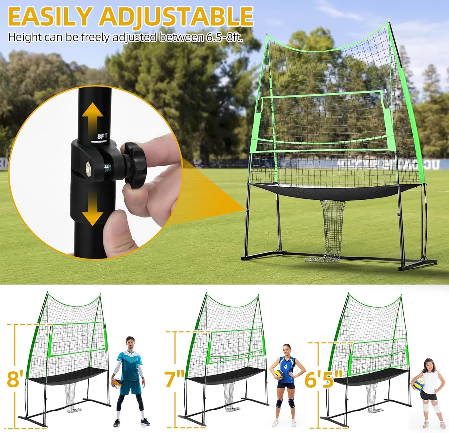 Volleyball Training Equipment, Height Freely Adjustable Practice Net System for Spike Hitting Serving, Portable Volleyball Net for Backyard Indoor Outdoor Use