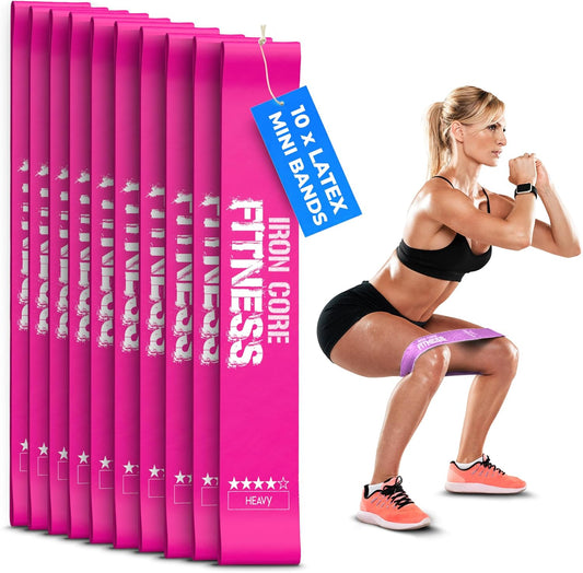 Latex Mini Resistance Bands Sets for Trainers, Bootcamp, Gym for Men and Women in Fun Colors - Ebook, Videos and Workout Chart Included by Iron Core Fitness