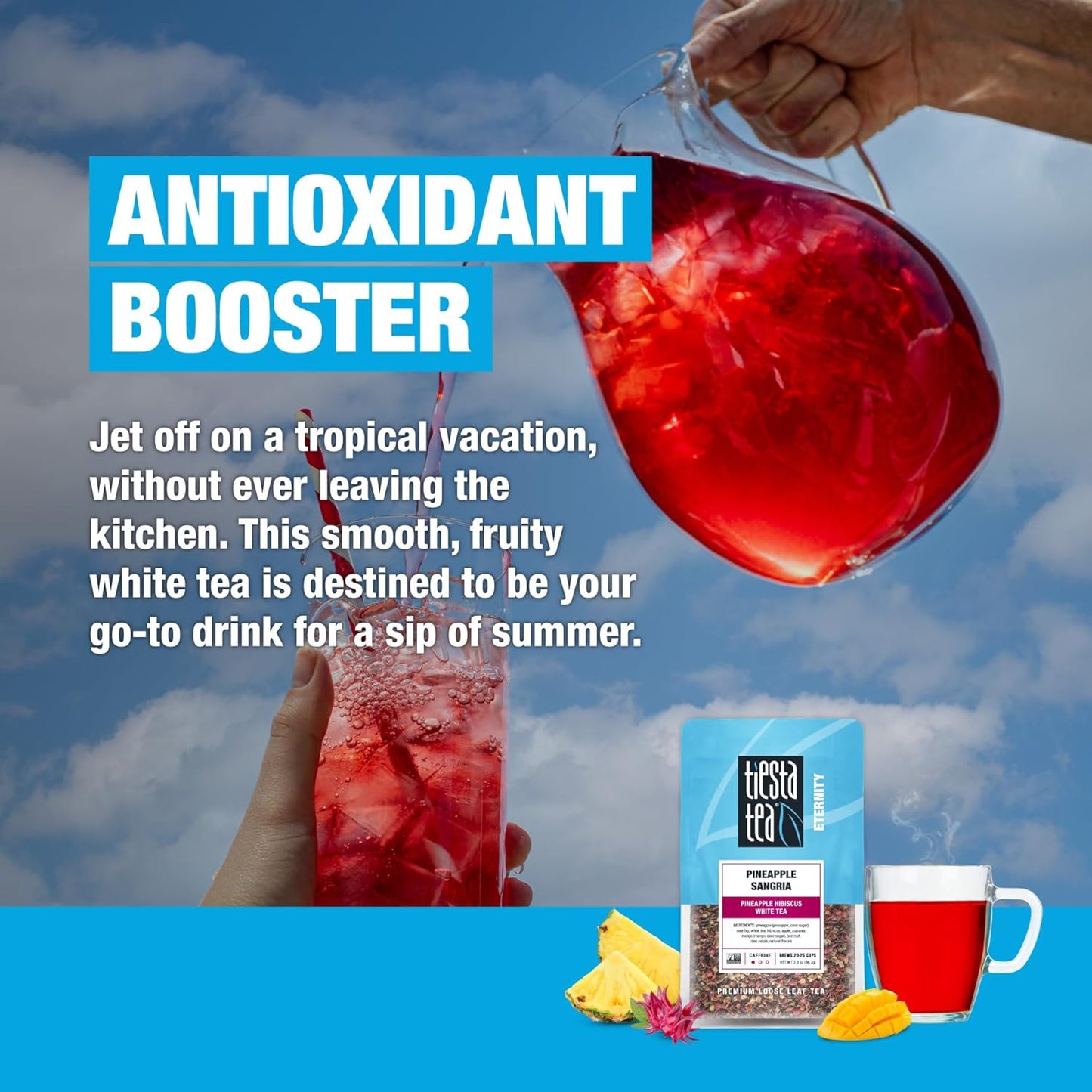 Tiesta Tea Pineapple Sangria Loose Leaf Tea – Pineapple Hibiscus White Tea Blend | Premium Low-Caffeine Fruit Infusion | Hot or Iced | 2oz Resealable Pouch | Makes Up to 25 Cups