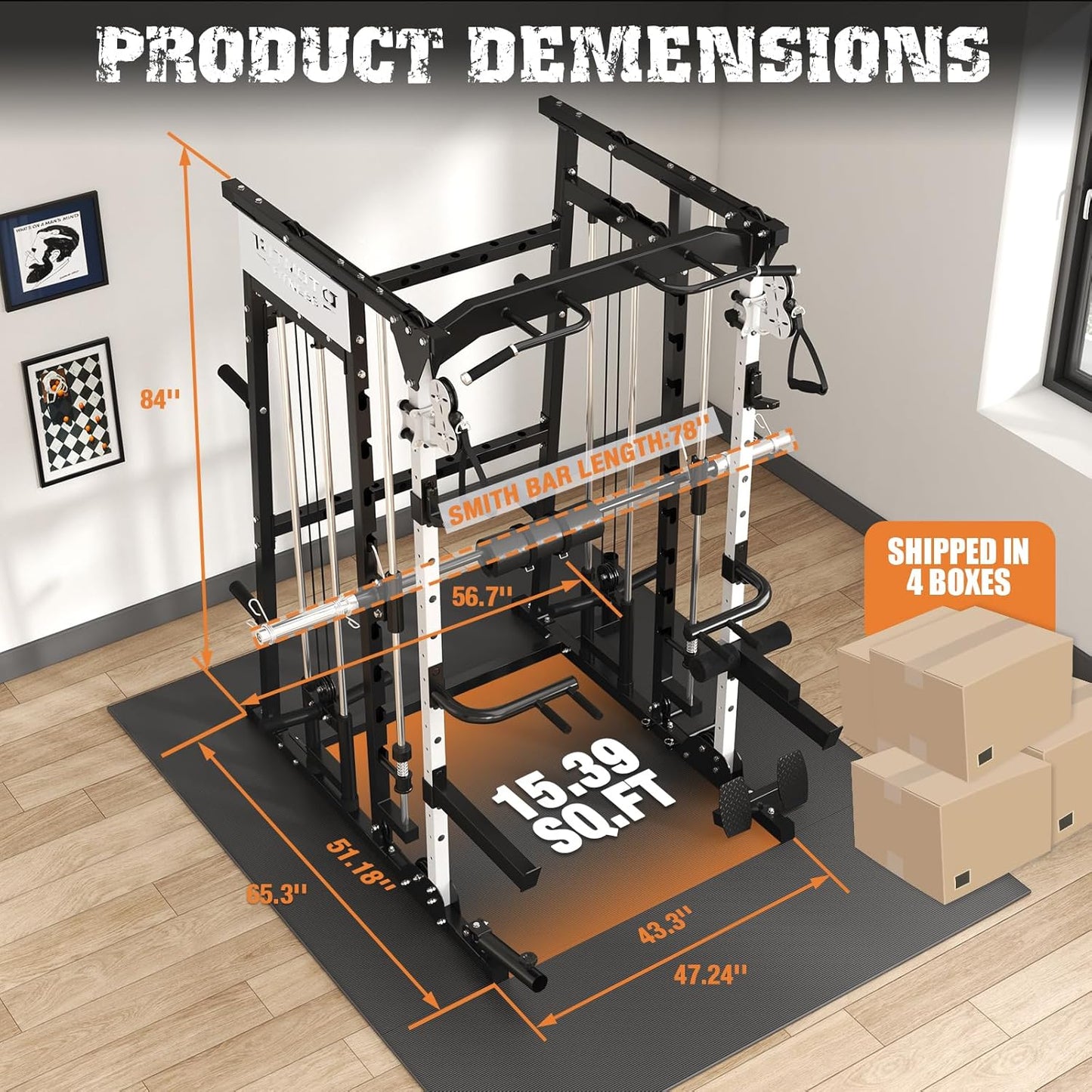 Smith Machine,2200 LBS Squat Rack for Home Gym with Dual Pulley System,Multifunctional Power Rack Cage for Strength Training with More Attachments