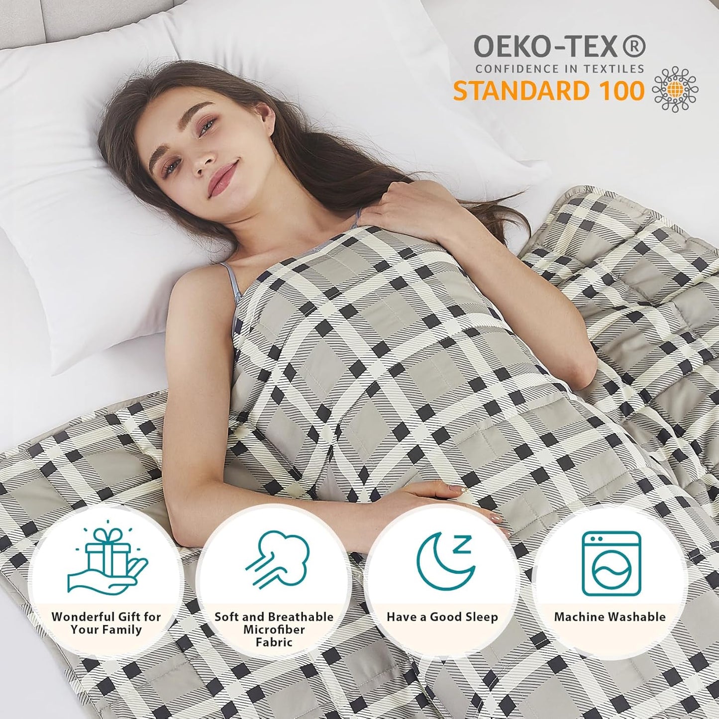 L'AGRATY Weighted Blanket - 48"x72" 15lbs Cooling Breathable Heavy Blanket Microfiber Material with Glass Beads for Adult All-Season Summer Fall Winter Soft Thick Comfort