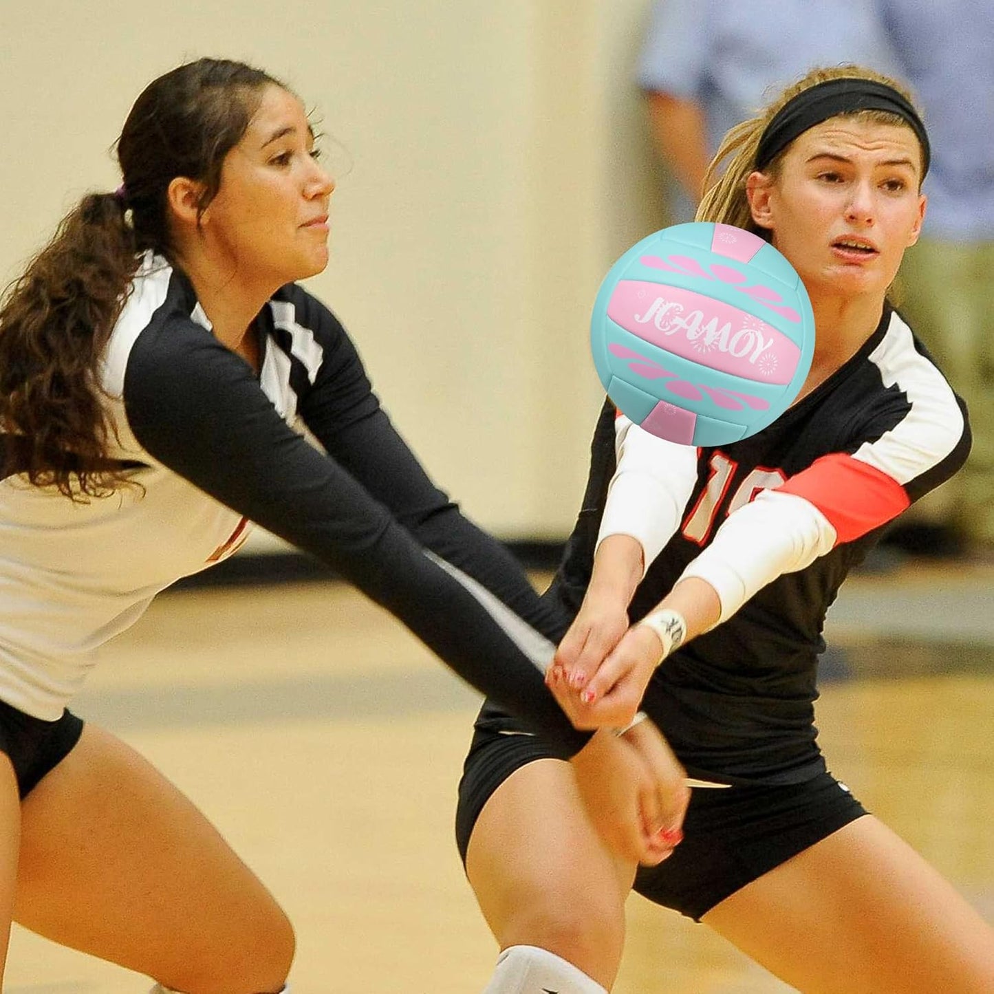 Volleyball Size 5 - Premium PU Leather, Ultra-Durable Soft to The Touch for Youth, Adults, Ideal for Indoor, Outdoor, Beach Sports Training (Pink Blue)