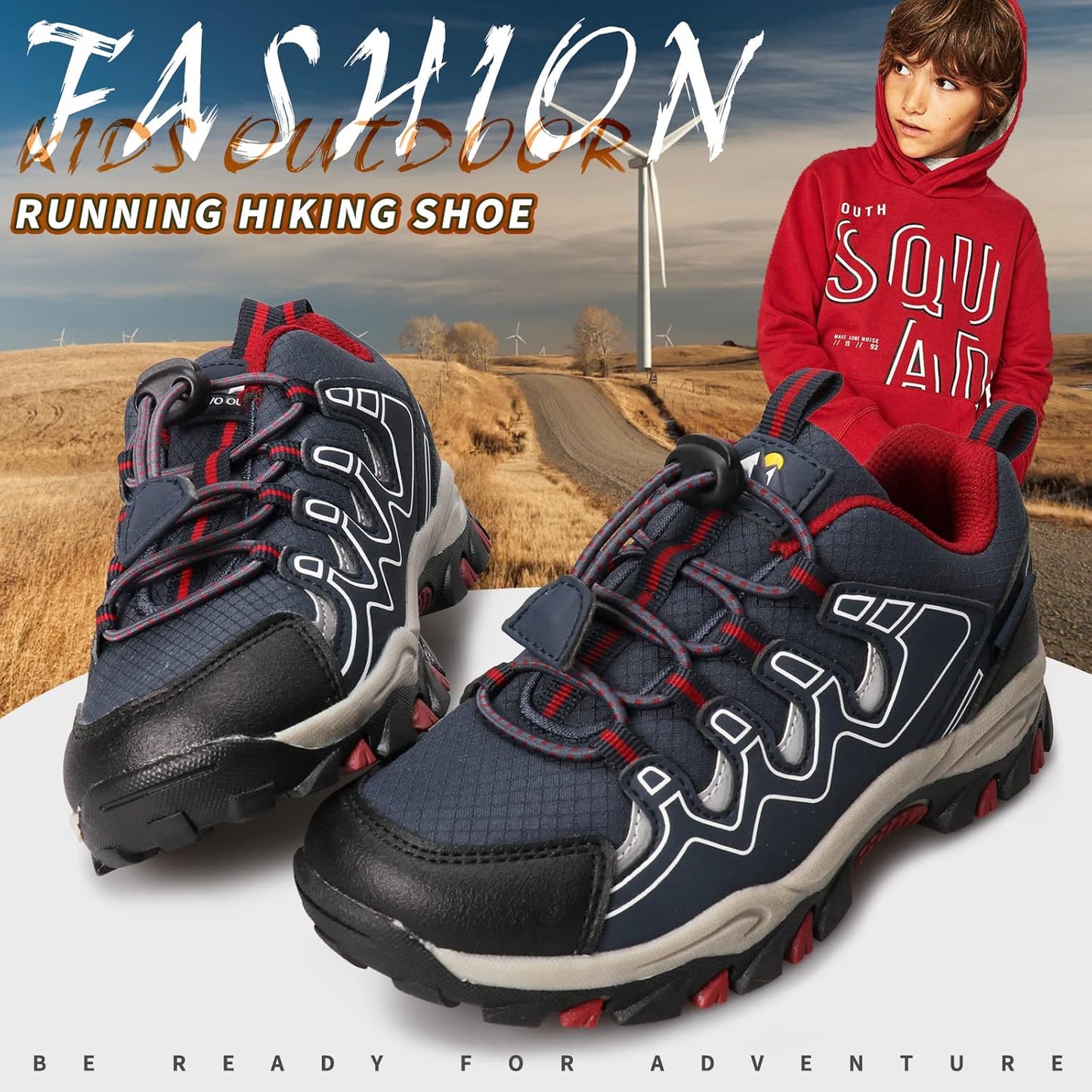 UOVO Boys Girls Kids Sneakers Hiking Running Outdoor Walking Tennis Shoes Waterproof Non Slip Fashion Sneakers(Little/Big Kids