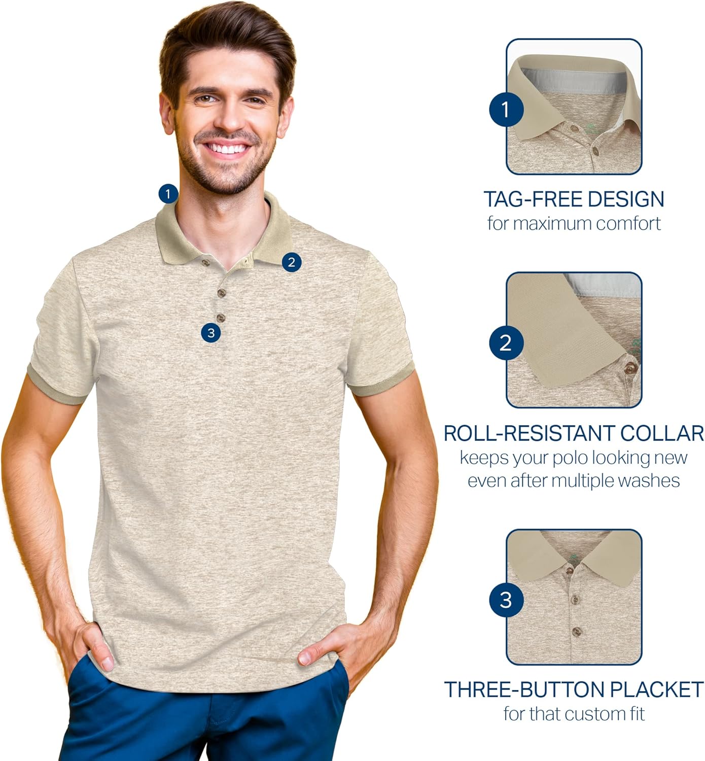 Mio Marino Golf Polo Shirts for Men - Dry Fit - Ultra-Thin Breathable Fabric