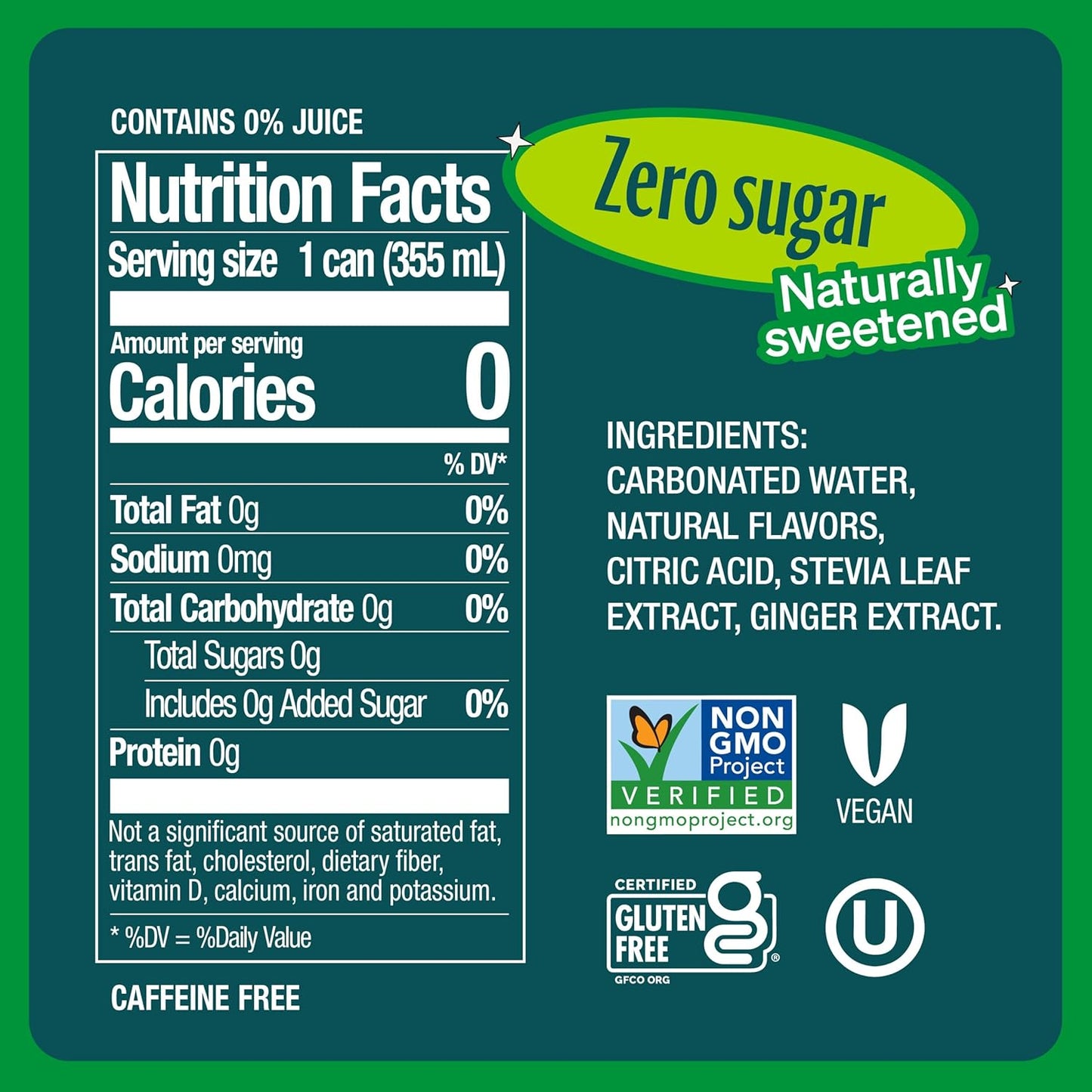 Zevia Zero Sugar Soda, Ginger Ale, 12 oz Cans (24-Pack) – Naturally Sweetened, Non-GMO Project Verified, Gluten-Free, Vegan