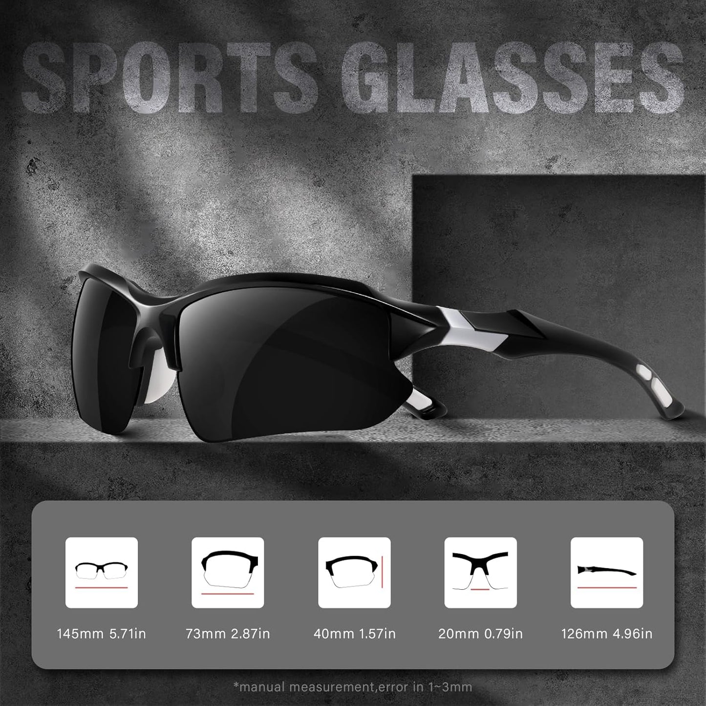 Sports Polarized Sunglasses for Men Cycling Running Fishing UV Protection Sun Glasses Lightweight Half Frame Goggles