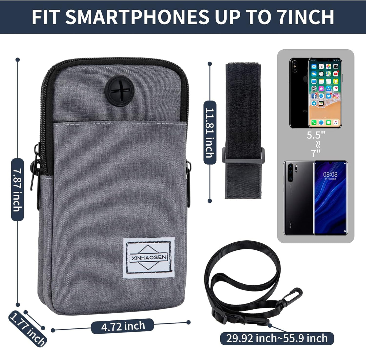 Cell Phone Purse Waist Pack Bag Travel Crossbody Bag Wristband Sport Armband Wallet with Removable Shoulder Strap (Black)