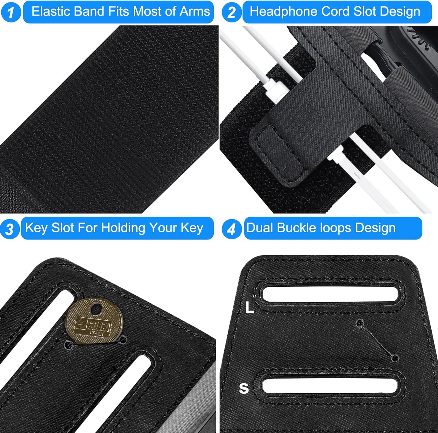 Cell Phone Running Armband - Detachable & 360° Rotatable Universal Cellphone Arm Band for iPhone 17 16 15 14 13 Pro Max Plus Samsung Galaxy Note S24 S23 for Workout Exercising Walking Jogging