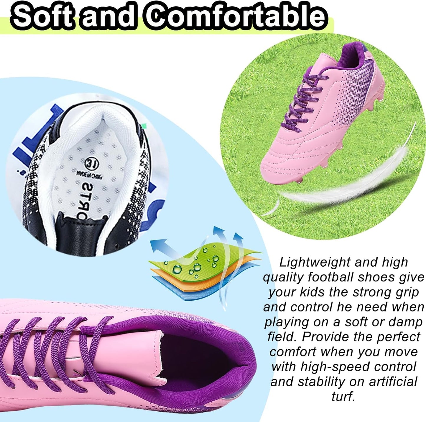 LIZRHA Soccer Shoes for Boys Girls Soccer Cleats Boys Girls Kids Athletic Outdoor Football Shoes Youth Football Cleats Outdoor & Indoor Soccer Shoes Lightweight, Running & Training for Students