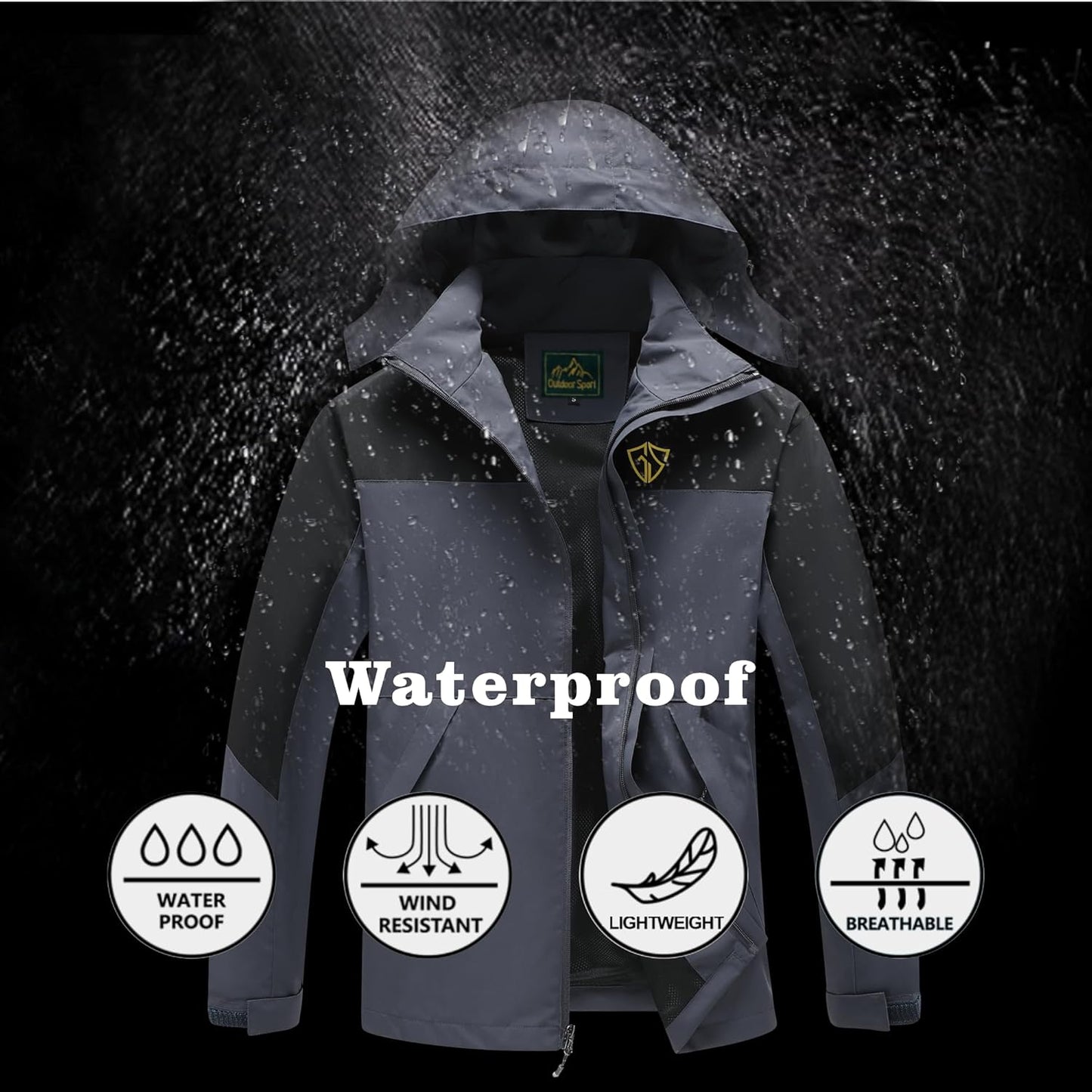 GIISAM Rain Jacket for Men, Mens Waterproof Raincoat Lightweight Rain Jackets Outdoor Rain Coat Windbreaker with Hood