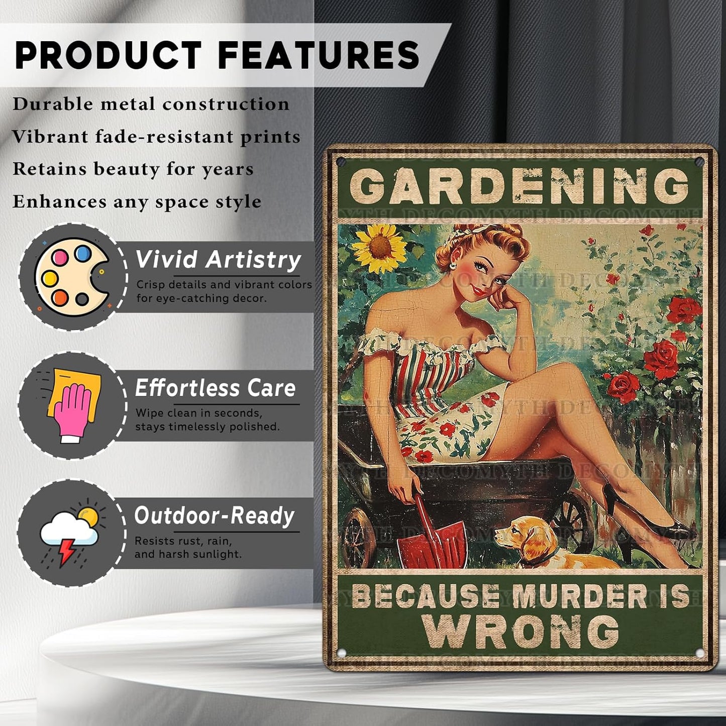 Gardening Because Murder Is Wrong Vintage Metal Tin Sign Rustic Wall Decor Outdoor Garden Art Yard Plaque Retro Home Decor Gift for Women Gardener Lovers 12 * 16inch