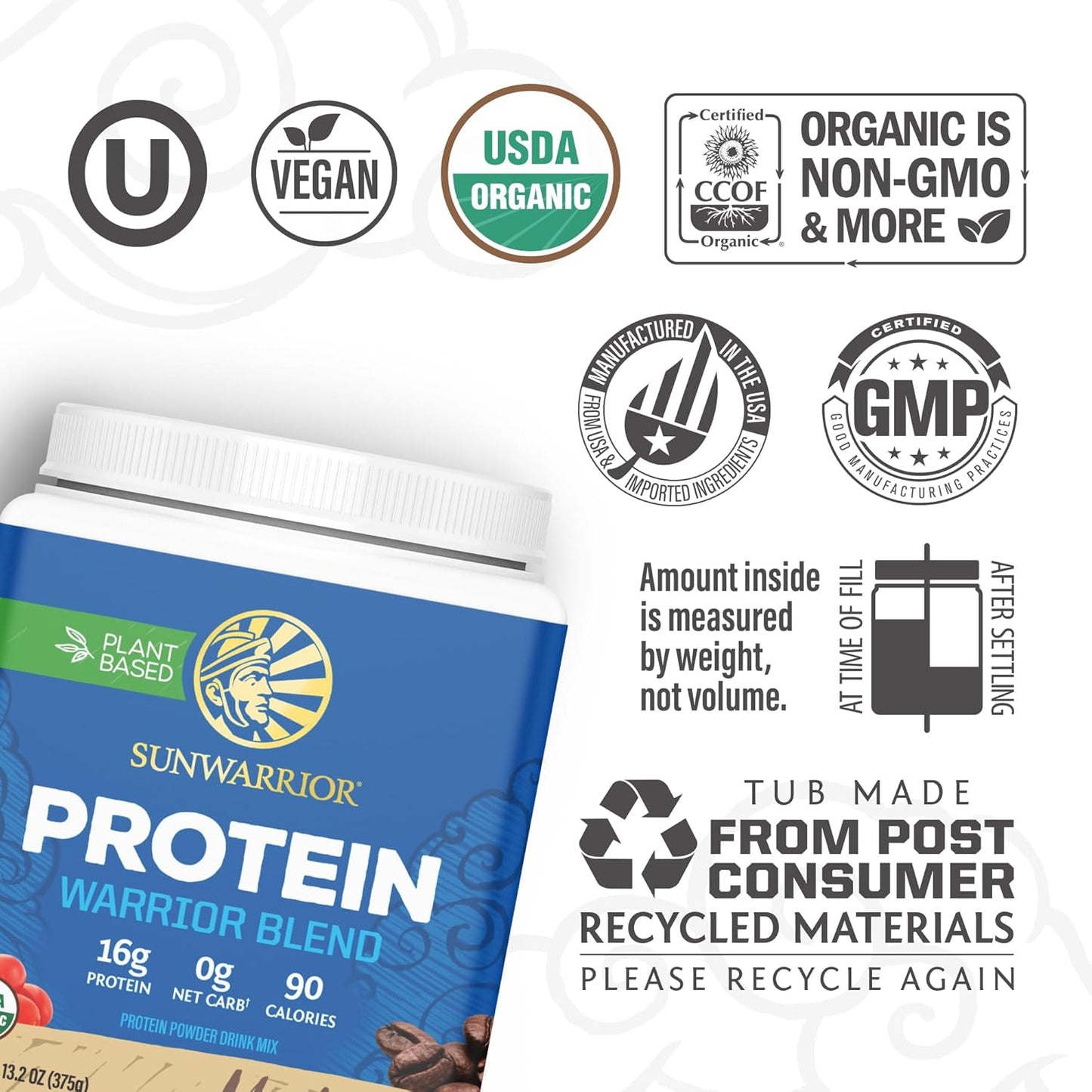 Sunwarrior Organic Plant Based Protein Powder | Vegan Organic Protein Powder Mocha Flavored with BCAA Amino Acids & Hemp Seed Pea Blend | Non-GMO Soy Dairy Filler & Gluten Free (Mocha, 15 Servings)