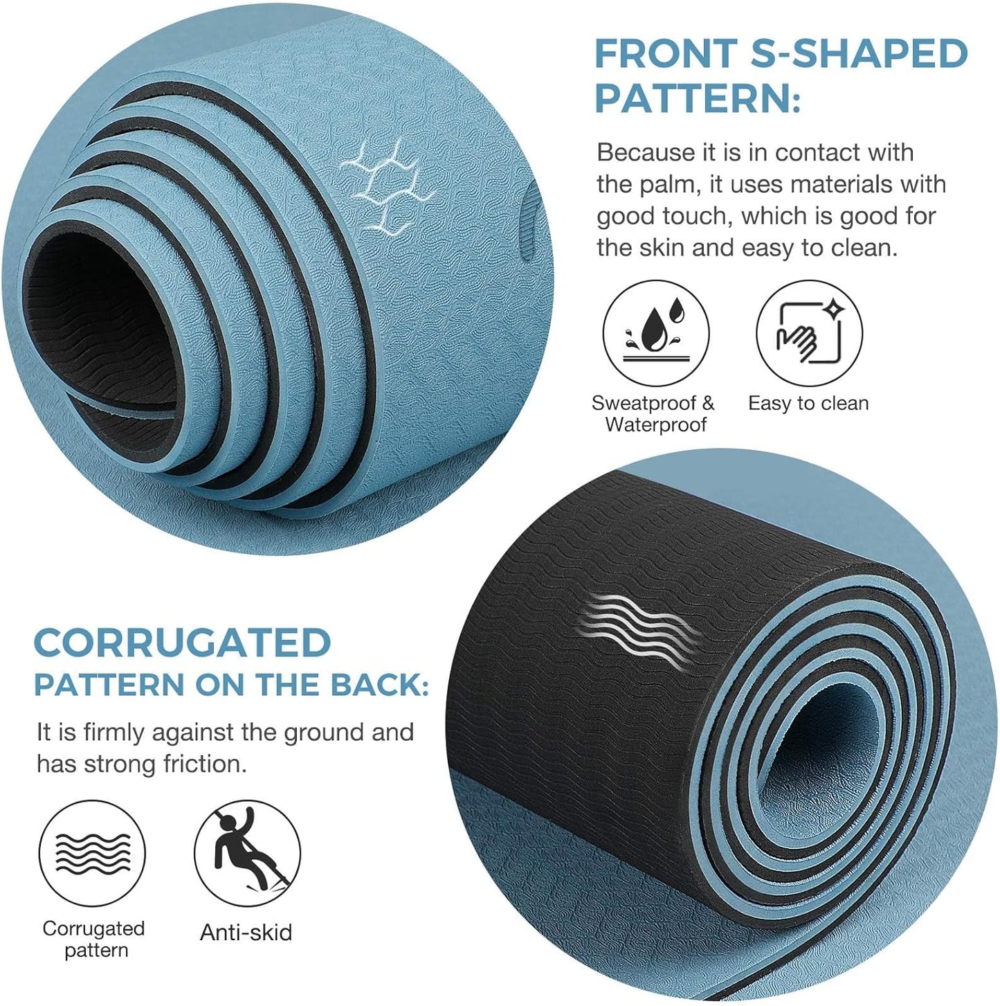 Yoga Mat Non Slip TPE Thick Yoga Mat with Alignment Mark, Large Size 72"L x 32"W x 0.32"Th or 0.24"Th, Anti-Tear Exercise & Fitness Mat for Yoga, Pilates & Floor Workouts