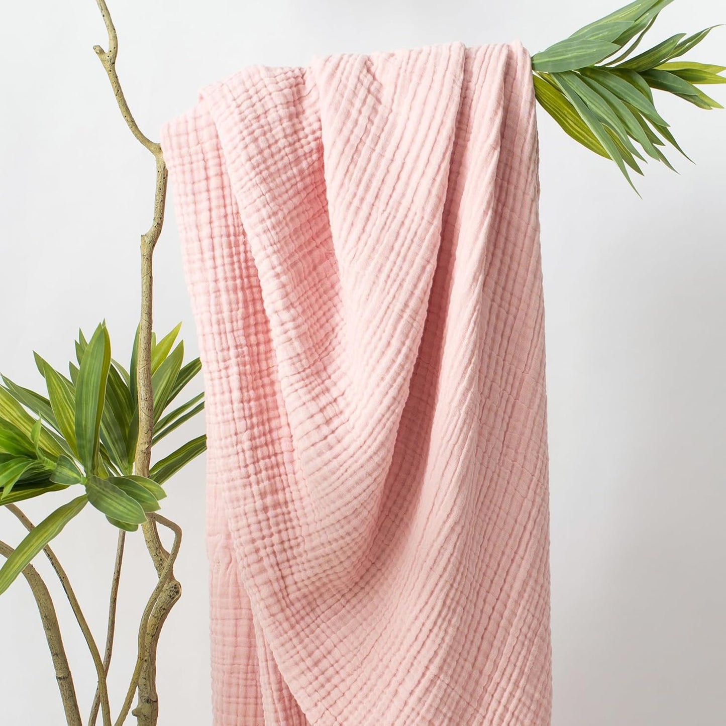 Carriediosa 100% Cotton Muslin Throw Blanket 66" X 90" Twin XL Size，4-Layers Summer Gauze Throws for Bed Couch，Soft Lightweight Breathable Linen Blankets Bedspread for Adults All Season，Dusty Pink