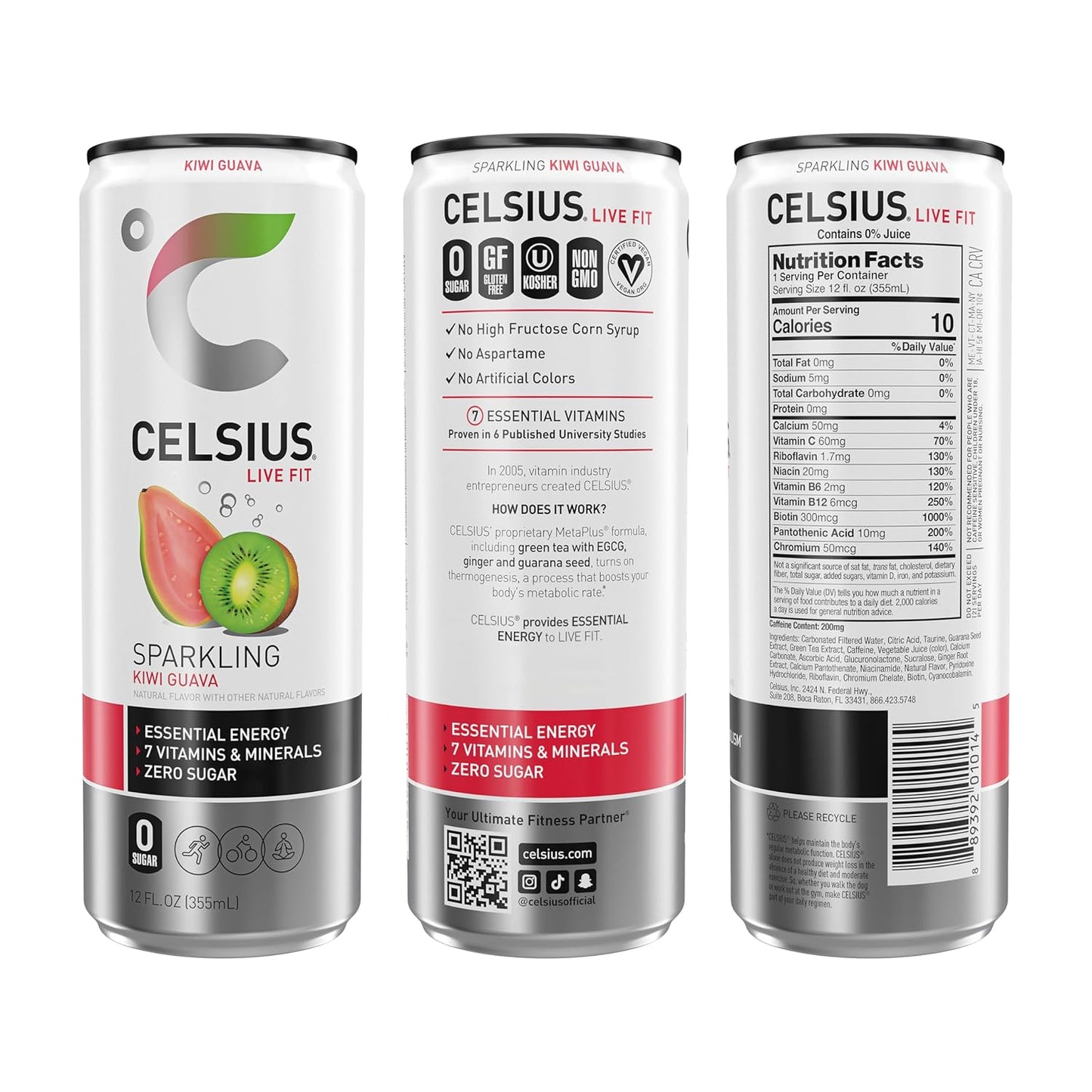 CELSIUS Sparkling Kiwi Guava, Functional Essential Energy Drink 12 Fl Oz (Pack of 12)
