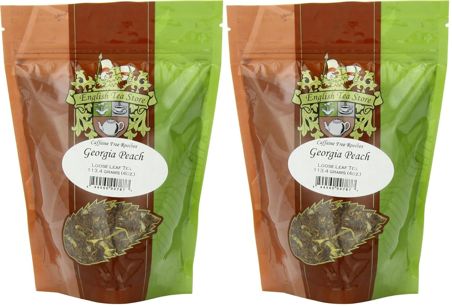 English Tea Store Loose Leaf, Georgia Peach Rooibos Caffeine Free Tea Pouches - 4oz, 4 Ounce (Pack of 2)