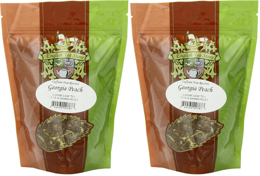 English Tea Store Loose Leaf, Georgia Peach Rooibos Caffeine Free Tea Pouches - 4oz, 4 Ounce (Pack of 2)