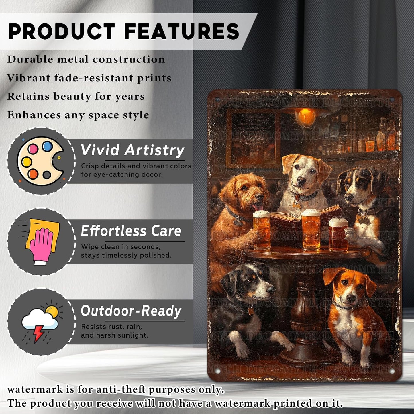 Vintage Dogs Tin Sign Retro Beer Metal Poster Funny Dog Lovers Wall Art Wall Decor for Kitchen Man Cave Shop Bar 12 * 8inch